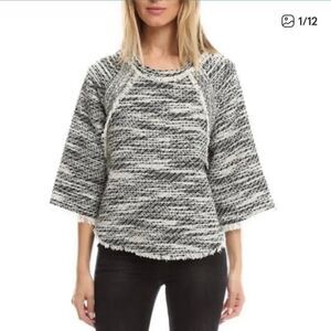 IRO Licia Tweed Boxy Fringe Sweater Black White